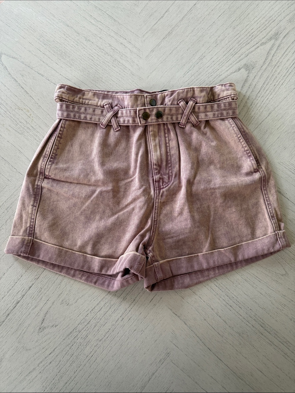 BDG Urban Outfitters High Rise Belted Paperbag Denim Shorts Rose 27 - [PH1125]